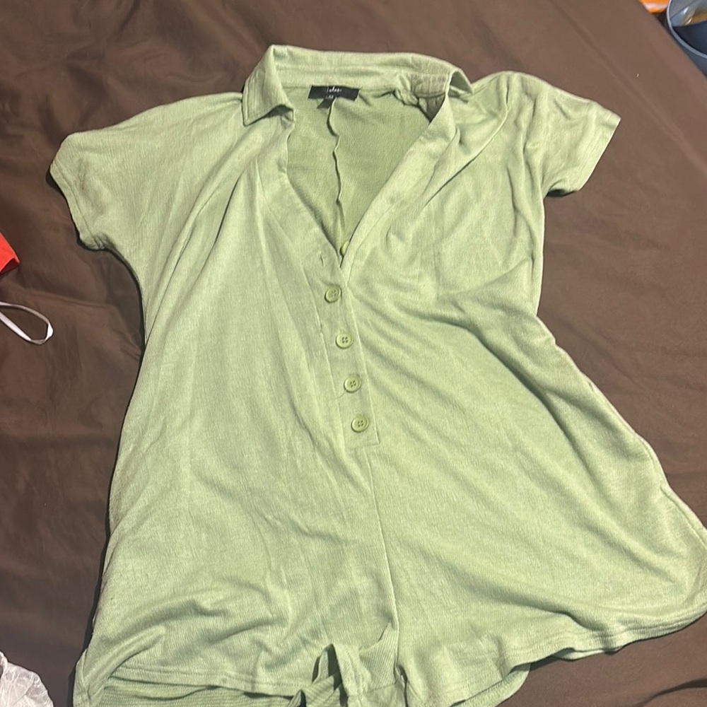 Lulu's Light Green Button-Up Romper - image 1